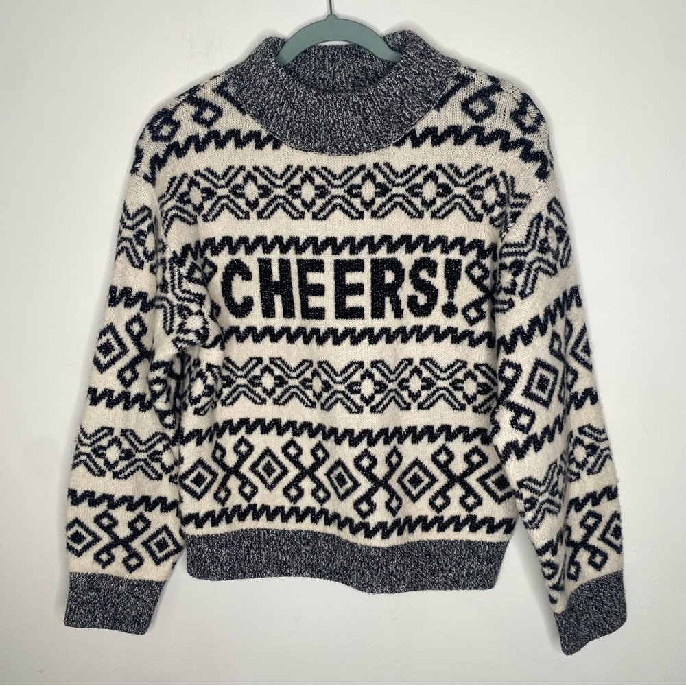 A New Day Fair Isle Mock Neck Cheers Sparkle Sweater in XS
